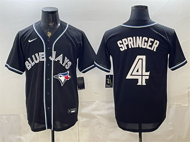 Men's Toronto Blue Jays #4 George Springer 2026 Fashion Replica Black Out Stitched Baseball Jersey Men's Toronto Blue Jays #4 George Springer 2026 Fashion Replica Black Out Stitched Baseball Jersey